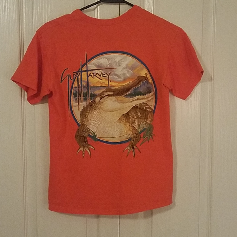 Boys Orange Guy Harvey Shirt with Alligator
